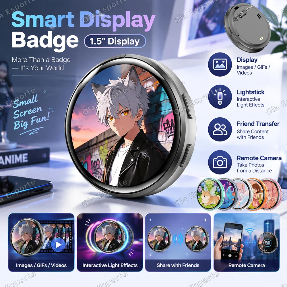 Dynamic Electronic Badge Display Pin 1.5“ Touch Screen Anime E-Badge For Game Peripherals Excellent Fans Friend Birthday Gift M3
