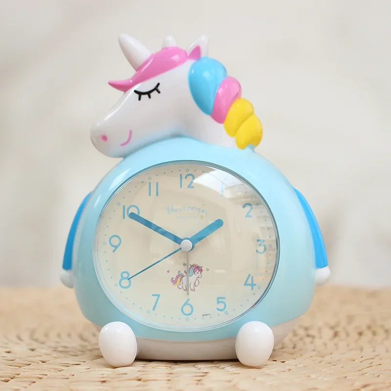 Cute and Creative Unicorn - themed Multi - Function Mute Bedside Alarm Clock for Students who has a lazy - style cartoon design