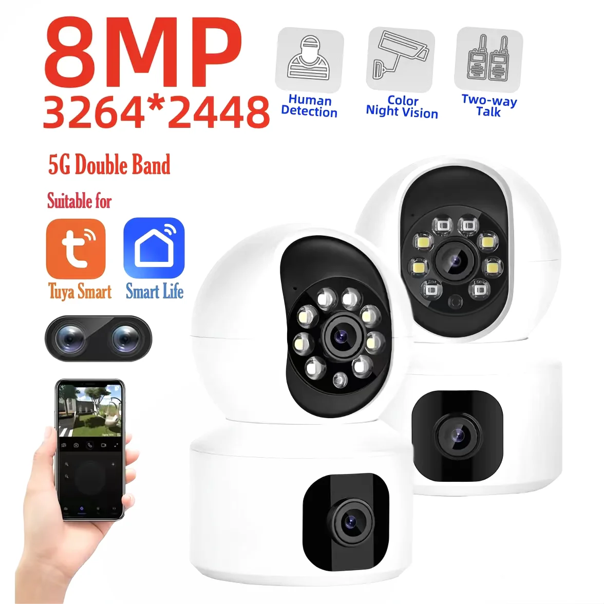 Tuya 8MP WiFi kamera IP podwójny obiektyw niania elektroniczna baby monitor kolor noktowizor człowiek automatyczne śledzenie wideo inteligentna