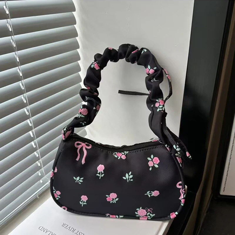 Unique Wrinkled Drawstring Floral Handbag – Versatile Shoulder & Underarm Purse for Women, Stylish & Functional