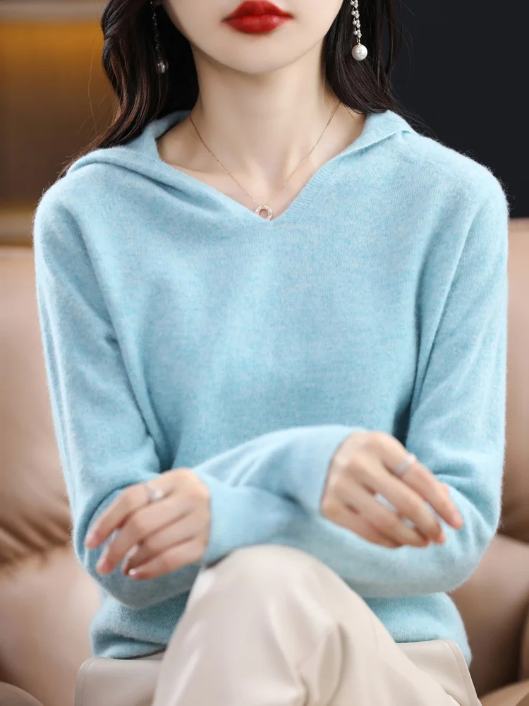 

New Style Spring Autumn Knitted Sweater Basic Clothing V-Neck 100% Merino Wool High Quality Pullover Knitwear Hoodies