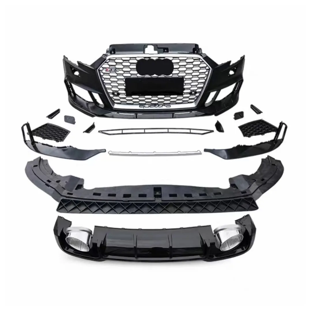 pp material wide car parts auto body system for Audi A3 S3 upgrade to RS3 2014-2022 front bumper with grille