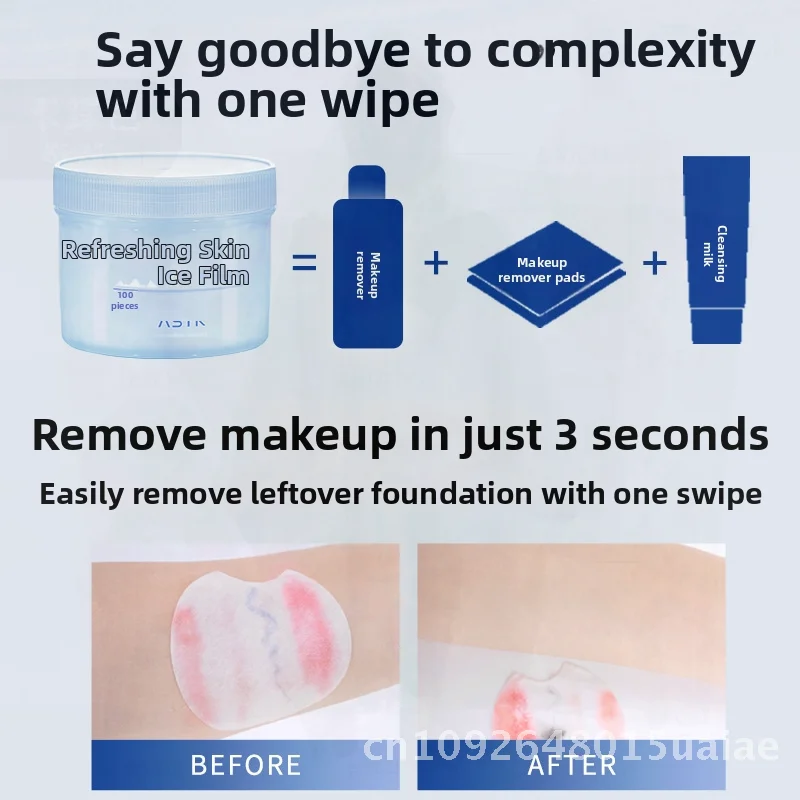 ASTK Refreshing Makeup Remover Ice Film Disposable Wipes 100 Pieces Portable Deep Cleansing No Irritation for Dry Skin