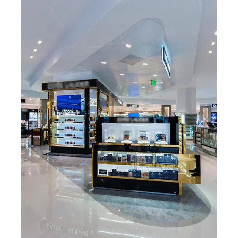 كشك مكياج خشبي مخصص ، تصميم طاولة مستحضرات التجميل ، تصميم المركز التجاري