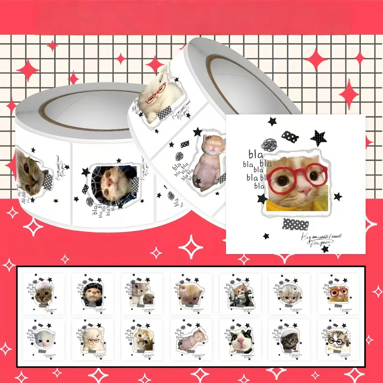 500Pcs/Roll 2cm Cute Cat Roll Stickers 14 Patterns Cartoon Funny Art Decor Journal Scrapbook DIY Handmade Stickers