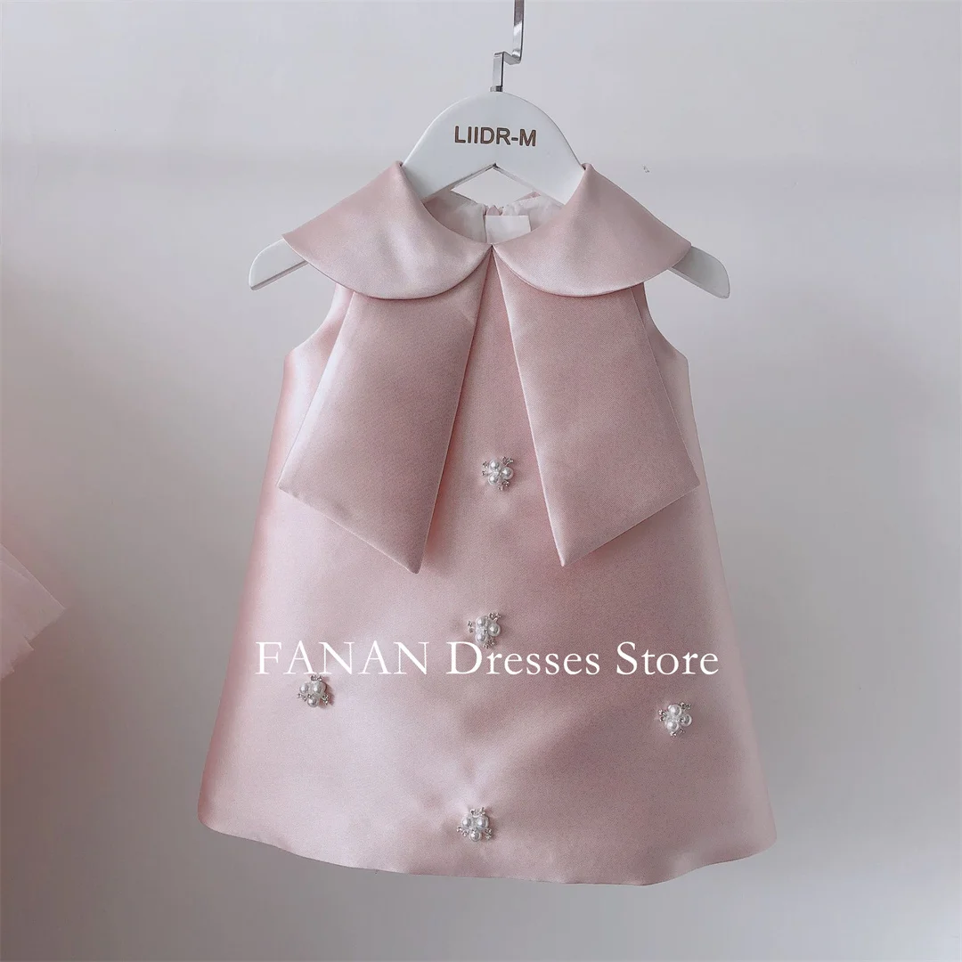 FANAN-Robe de princesse en satin avec perles pour fille, tenue de fête d'anniversaire et première communion pour enfant