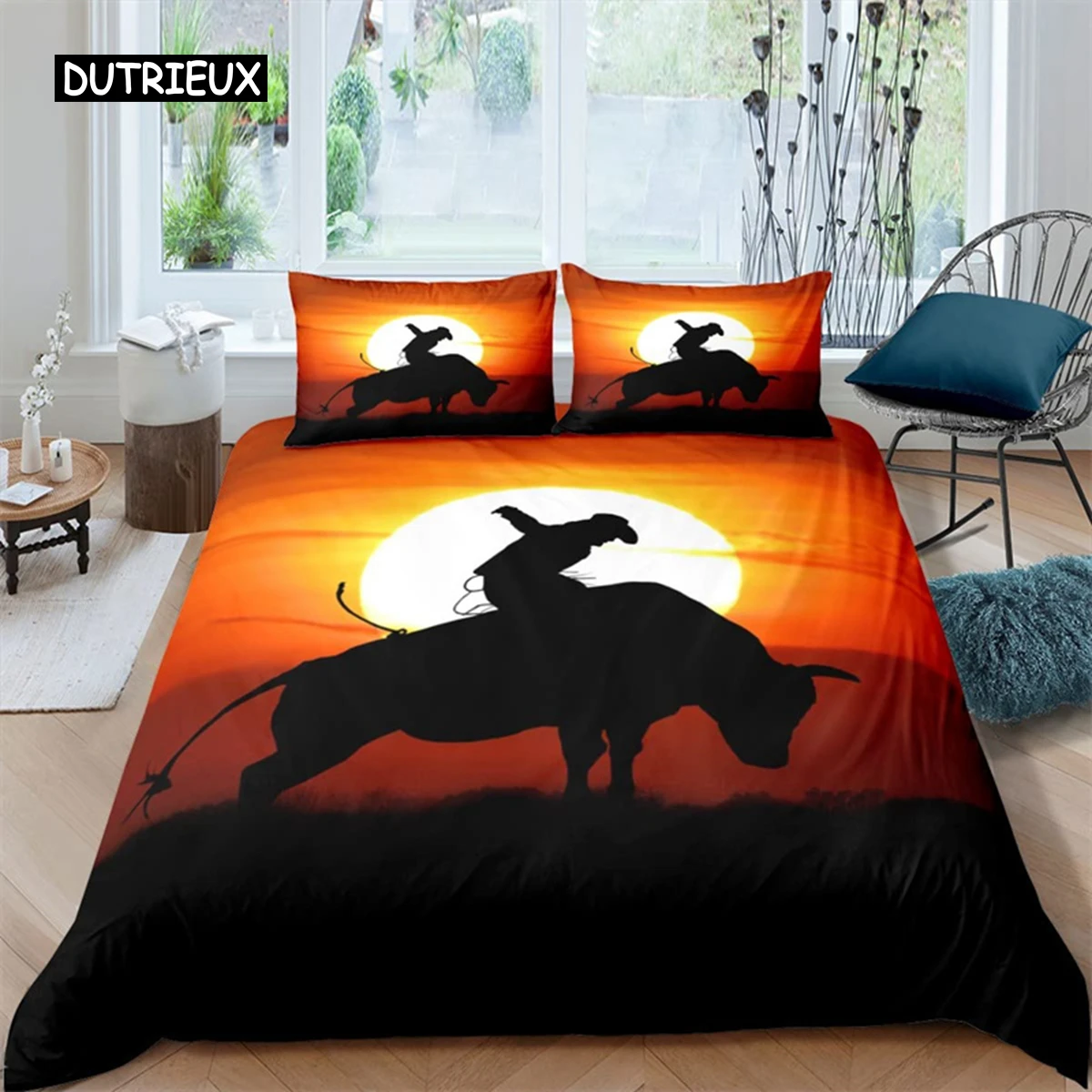 

Western Cowboy Duvet Cover Rodeo Cowboy Riding Bull Horse Bedding Set Full For Boys Teen Microfiber Farmhouse Style Quilt Cover