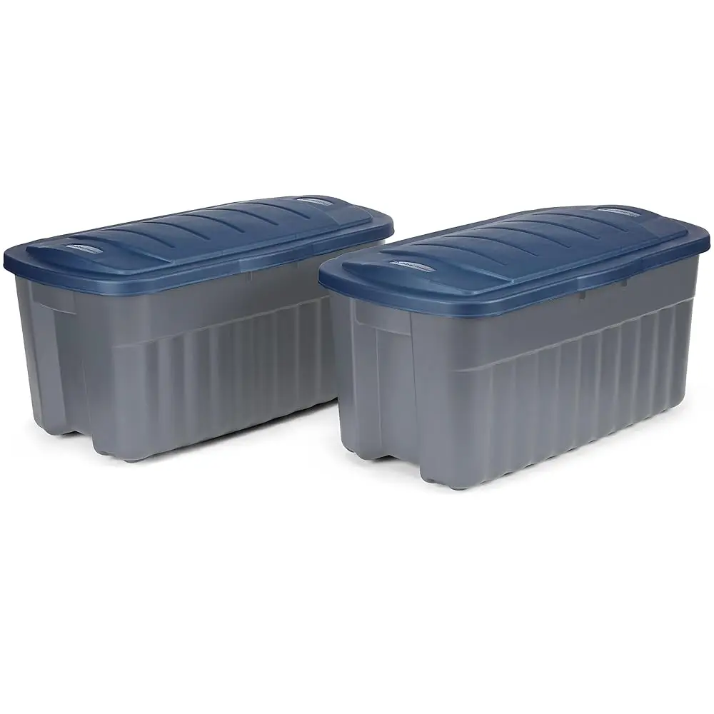 

Roughneck️ 40 Gallon Storage Totes, Pa Of 2, Durable Stackable Storage Containers With Hinged Lids, Nestable Plastic Storage