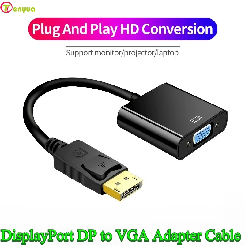 Cable adaptador DisplayPort DP a VGA, puerto de visualización para proyector DTV TV HDVD portátil DP macho a VGA hembra, Cable adaptador convertidor