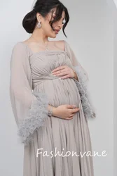 Fashionvane 2024 Customize Saudi Arabia Pregnant Woman A-Line Strapless Long Sleeves Chiffon Prom Dresses Special Occasion Gown