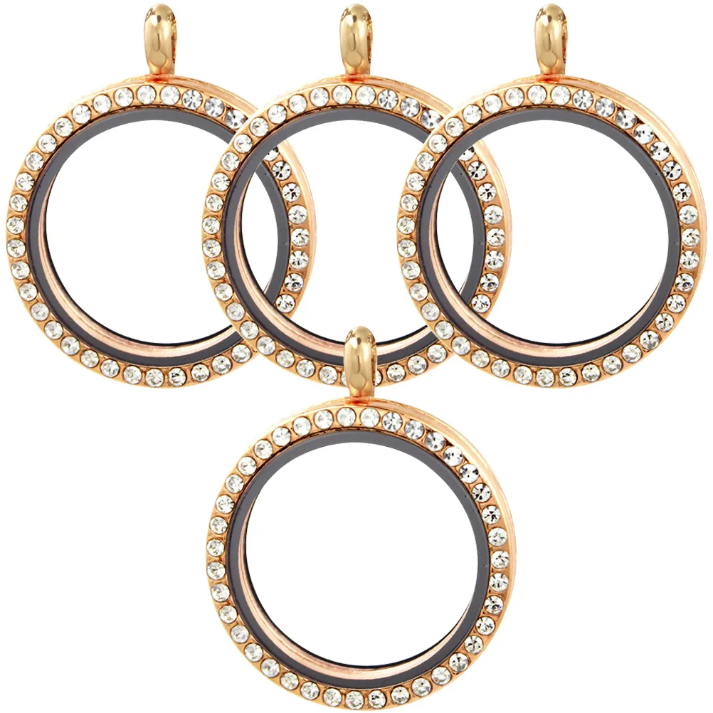 

4 Pcs Number Photo Pendant Rhinestone Bezel Trays Blanks Earrings Necklace Mini Frame