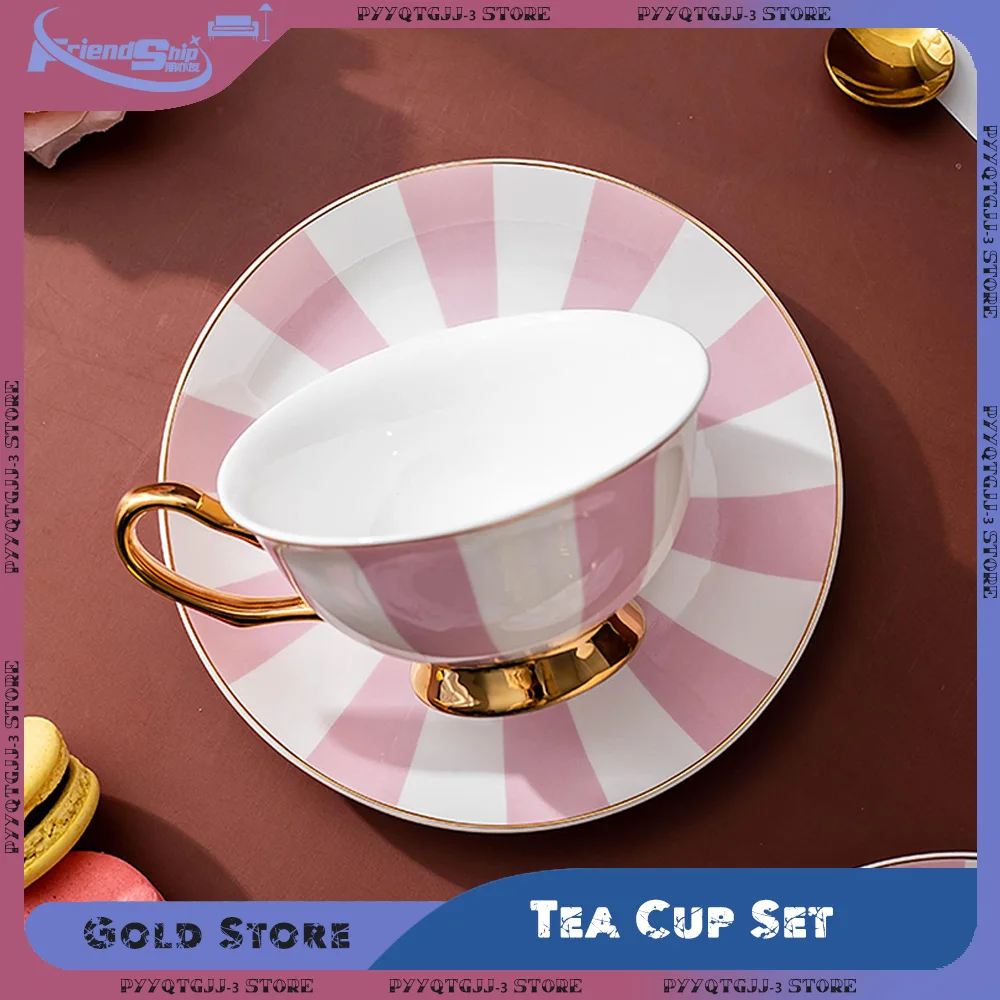 

Ceramic Coffee Cup with Plate Tea Mug Golden Edged Cute Girls Milk Latte Cups Ceramic Coffee Mug Kitchen Drinkware Tea Cup Set