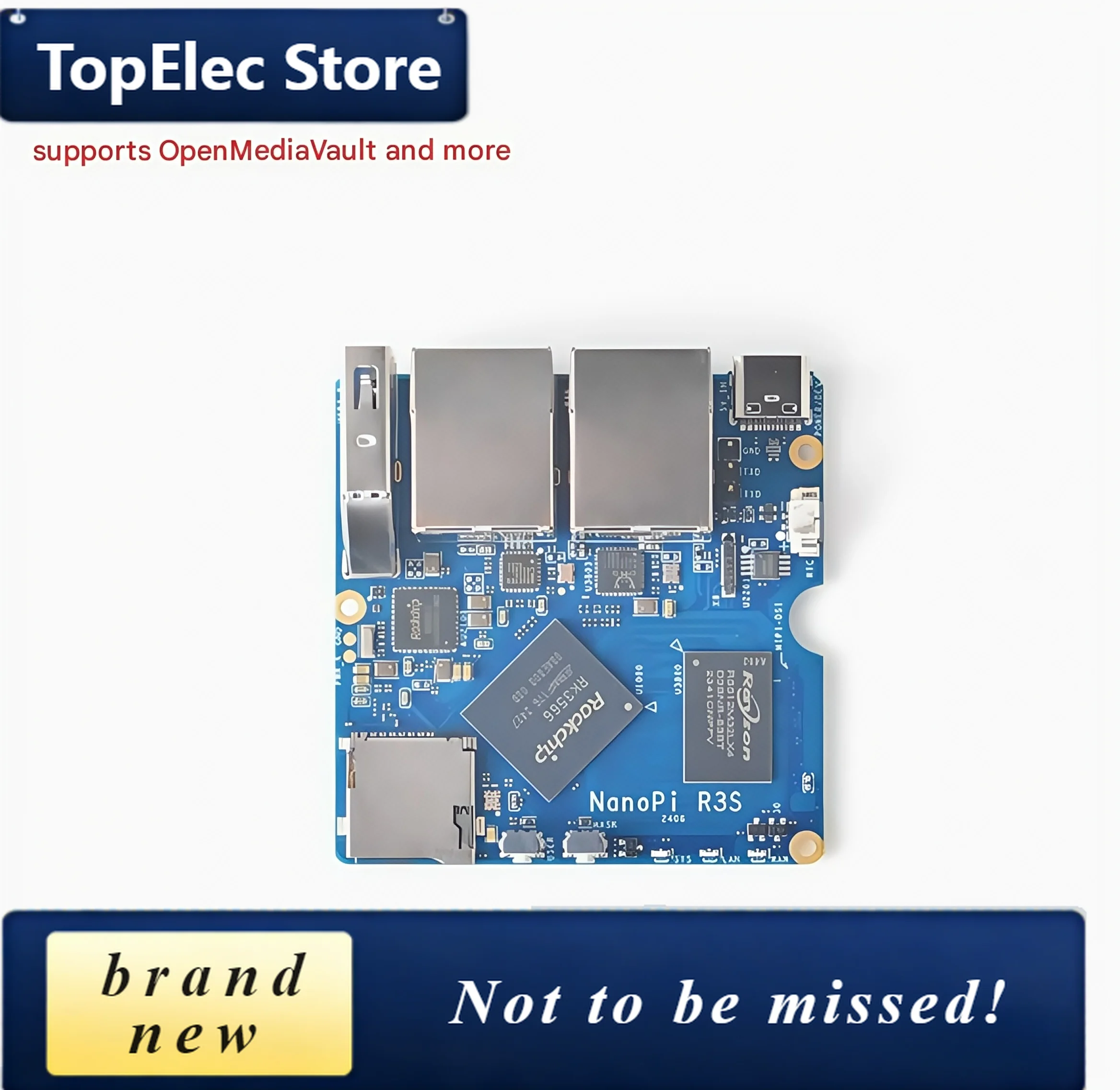 TopElec NanoPi R3S mini development board, 32GB eMMC, full metal shell RK3566 dual Gigabit Ethernet port