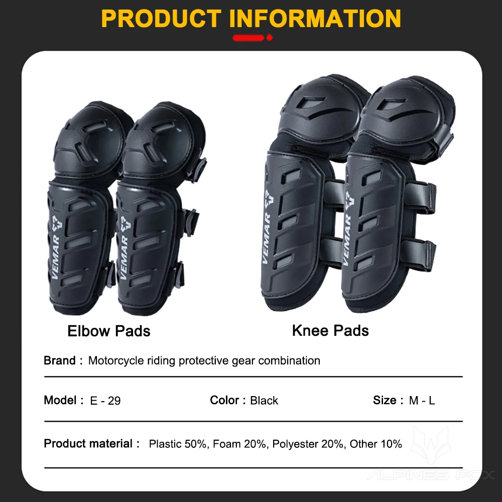 VEMAR 4PCS Motocross Knee Pads Moto Protection Riding Elbow Guard Motorcycle Motorbike Off-road Racing MTB Knee Pads New