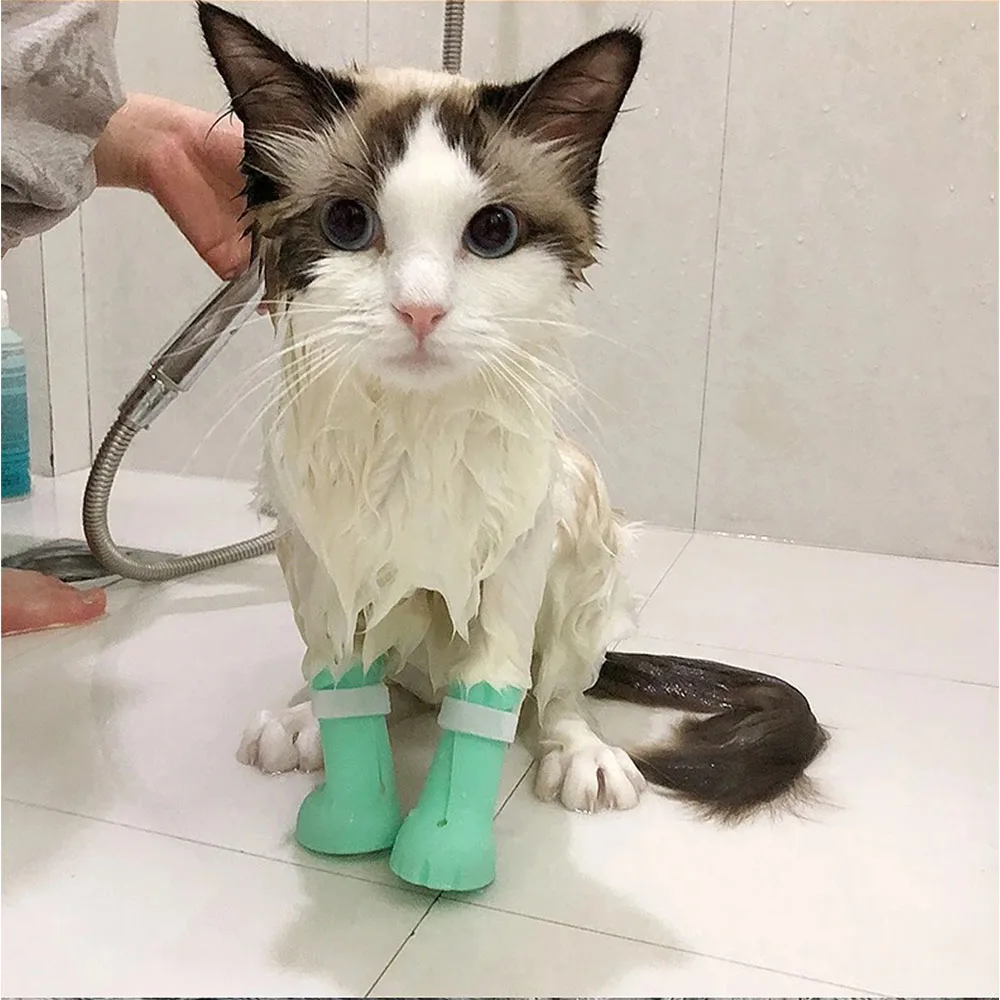 4pcs Adjustable Silicone Anti-scratch Cat Foot Shoes for Grooming Bath Washing Claw Cover Socks Cut Nails Protector Pet Supplier