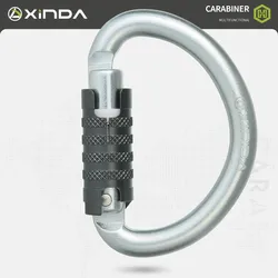 Xinda Rock Climbing Carabiner 30KN D-Shape Buckle Safety Lock Three stage Auto Lock Steel Outdoor Mountaineering Kits