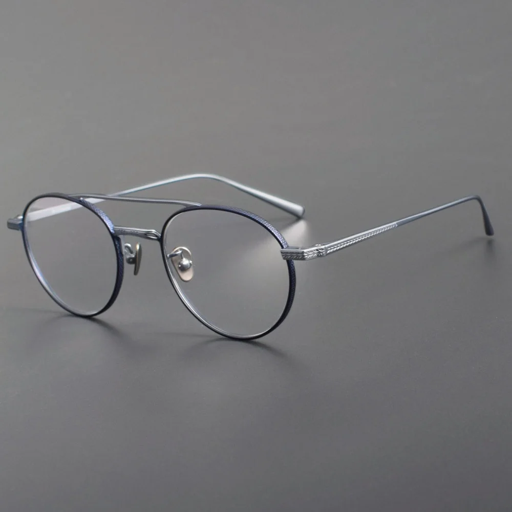 

2024 N-020 new pure titanium retro hand-made frame carved antique double beam myopia frame can be matched with myopia glasses