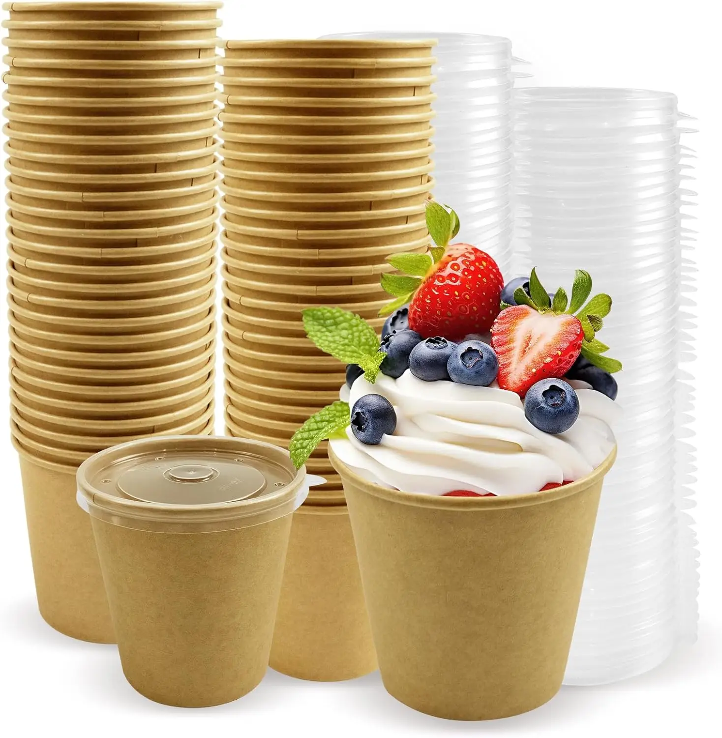 

80 Pack Paper Soup Containers with Lids, 16 Oz Disposable Round Food Storage Bowl Ice Cream Take Out Cups for Restaurant