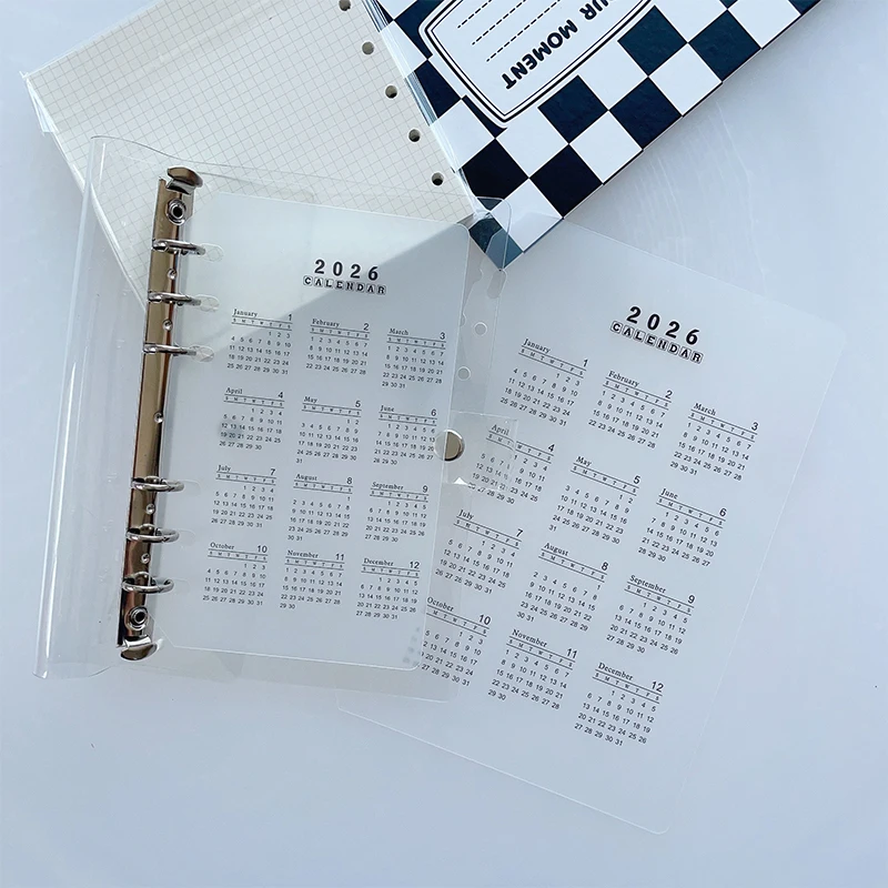 Durable Transparent PP Frosted Material 2026 A5/A6 Loose Leaf 6 Holes Calendar Separator Page For Planner Time Management