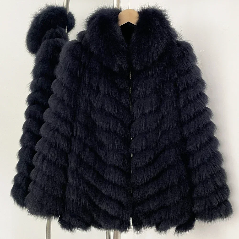 OFTBUY Neue Herbst-Winter-Oberbekleidung für Damen, Wendbare Stehkragen-Jacke aus echtem Fuchsfell, Chevron-Schnitt, kurze, abgeschnittene Naturpelzjacke – Detail 38