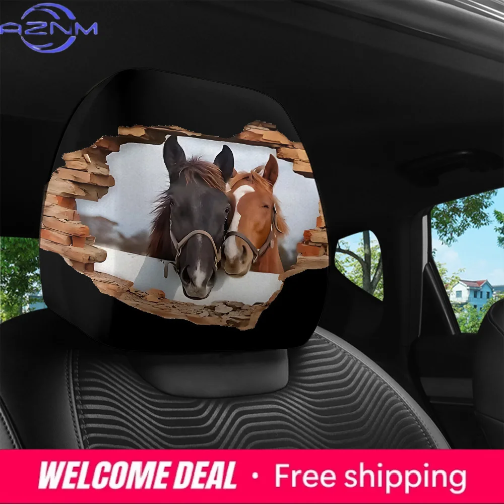 2 housses de repose-tête de voiture imprimées Horse Majesty, faciles à installer et à laver