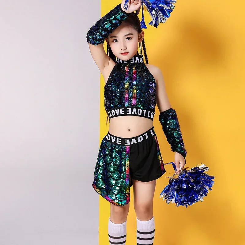 Costume Hipster Cool Girl Jazz Dance Costume Sequin Kids Hip Hop Cheer Set