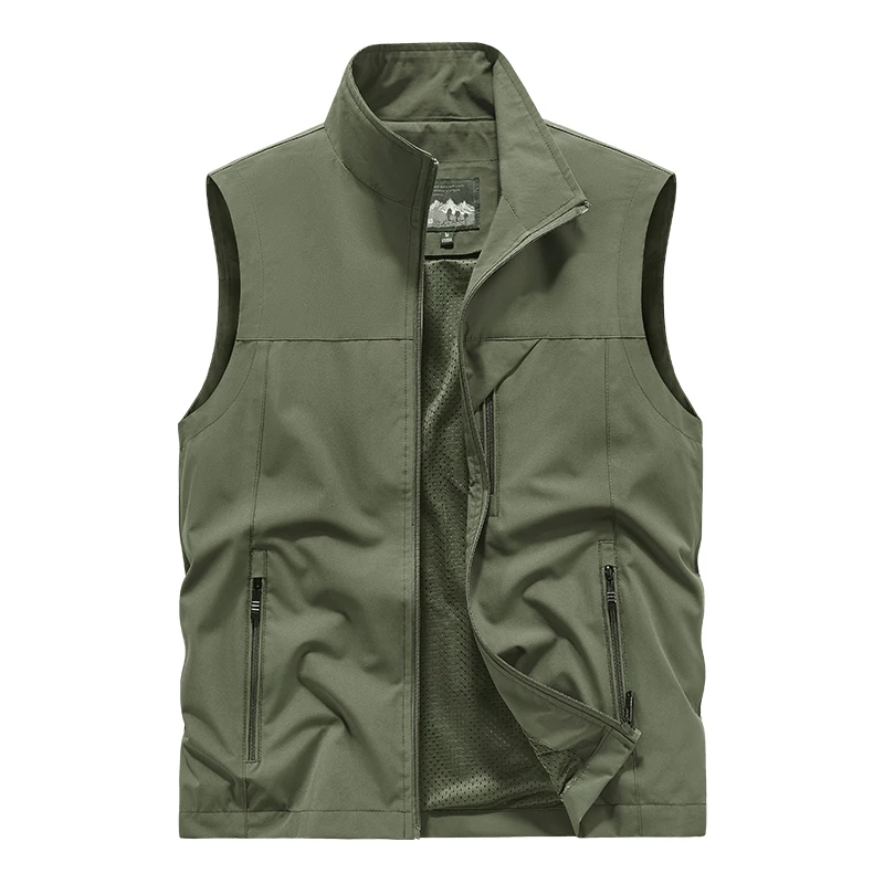 Herren Leichte Softshell-Weste Stehkragen Vollreißverschluss Mesh-Futter Reißverschlusstaschen Outdoor Freizeit Ärmellose Arbeitsweste Gilet – Detail 4