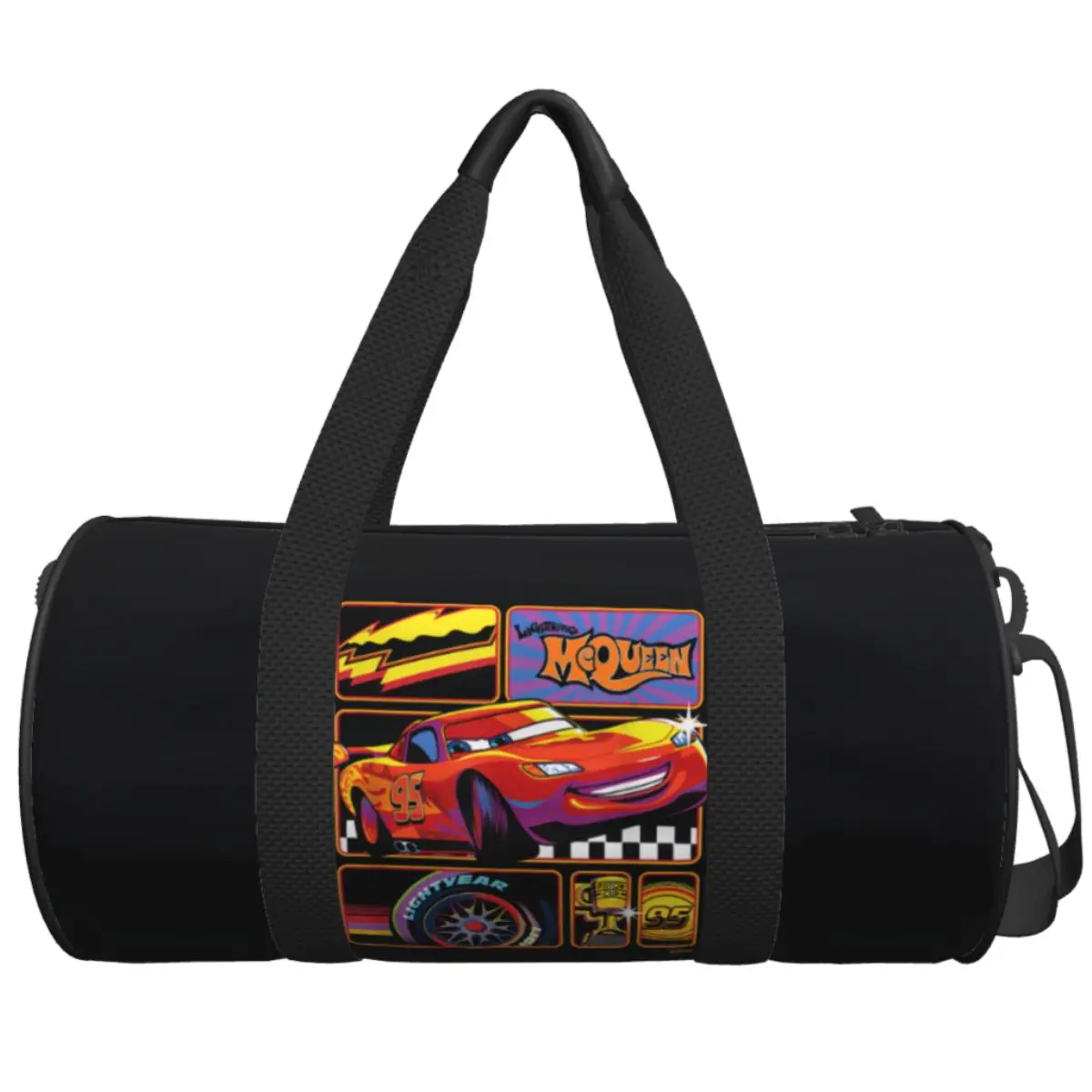 

Cars Lightning McQueen Grid Travel Bag Fashion Sports Bags Large Capacity Novelty Gym Bag Men's Custom Outdoor Fitness Bag