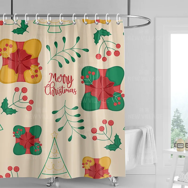 Home shower curtains bathroom Decora waterproof fabric non-slip bathmat water absorption curtain Modern nordic Merry Christmas