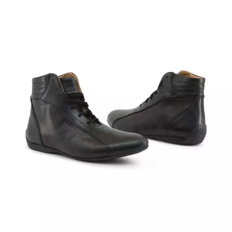 Original Leather Retro Cowhide Racing Shoes, Black Casual Sports Motorcycle Boots