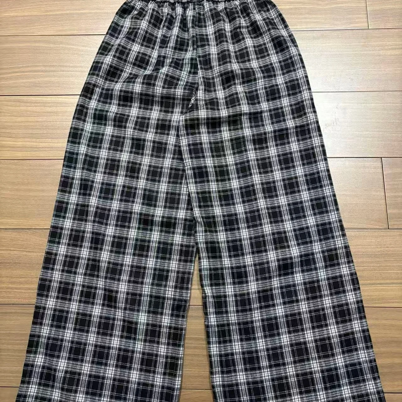 Comfortable Loose Women's Wide Leg Pants Spring Autumn Season High Waist Elastic Waist Plaid Pattern Casual Long Trousers