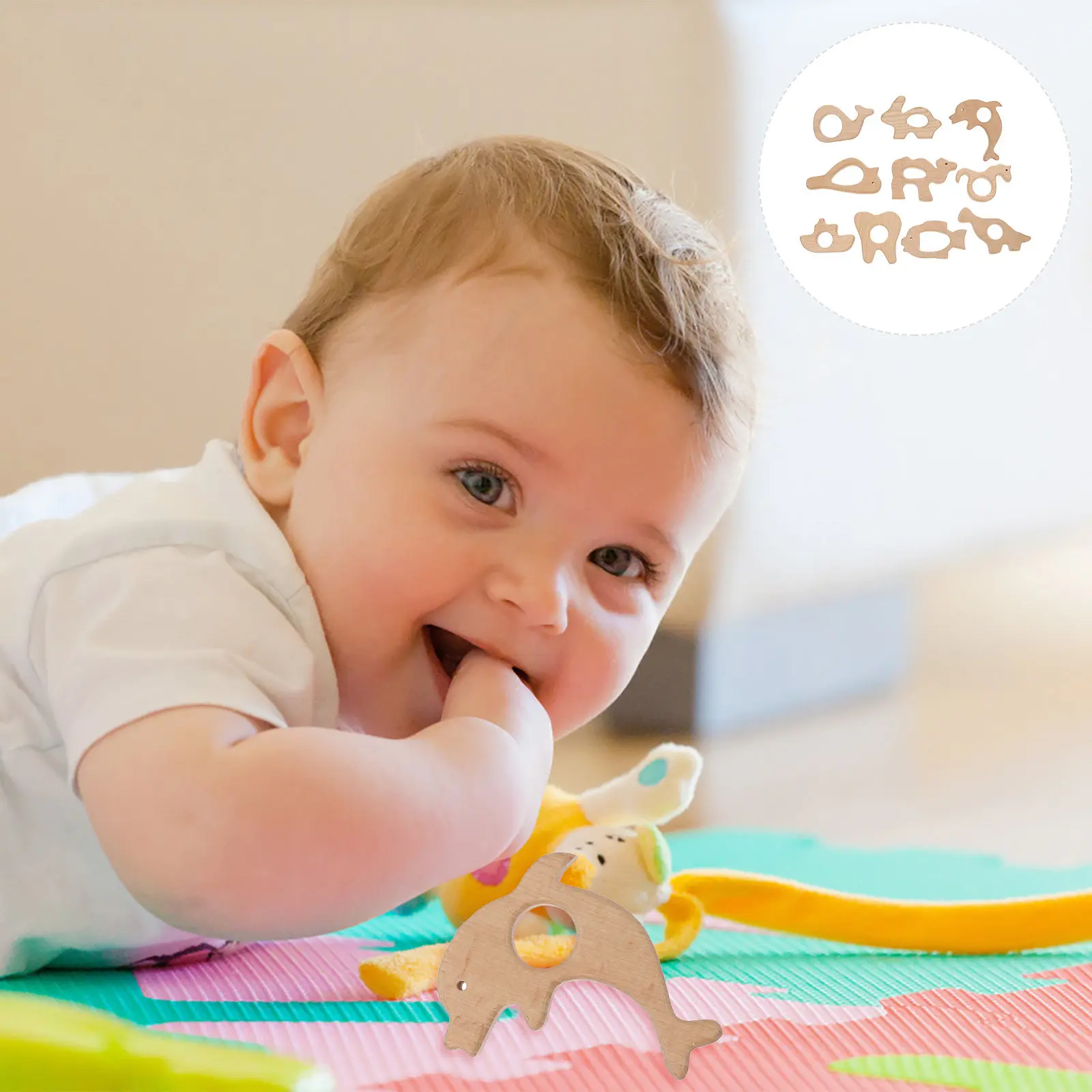 10 Mordedores para Bebés, Adorables Formas de Animales, Madera de Haya Segura, Suministros para Masticar, Alivio para la Dentición Infantil, Mordedores de Animales para Bebés