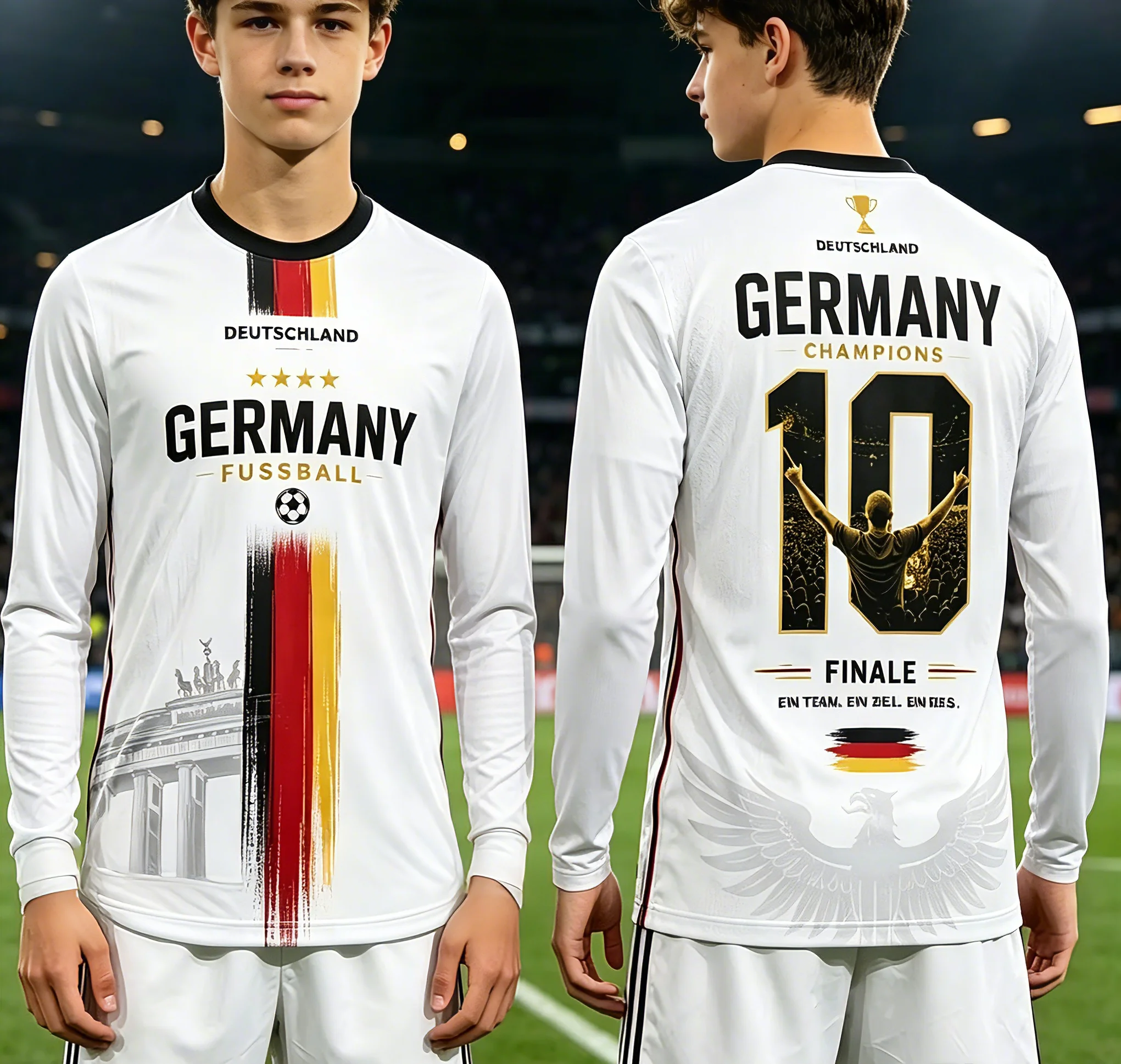 Germany National Flag Brandenburg Gate Eagle Print Long Sleeve T-Shirt Quick Dry Breathable Casual Sports Top For Men Women