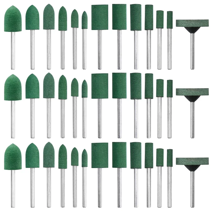 5Pcs Green Buffer Abrasive Bits 2.35/3mm Shank Rubber Abrasive Bit 3/4/5/6/8/10/12-25mm for Dremel Rotary Tools