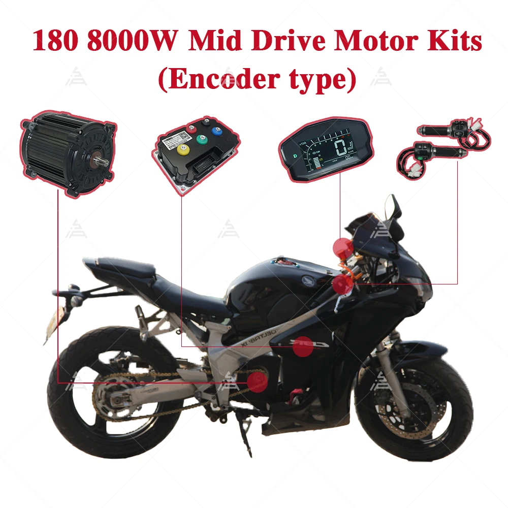 

8000W 140KPH Mid Drive Motor Kit QSMOTOR 180 90H 72V Encoder Motor + Fardriver ND721200 Programmable Controller