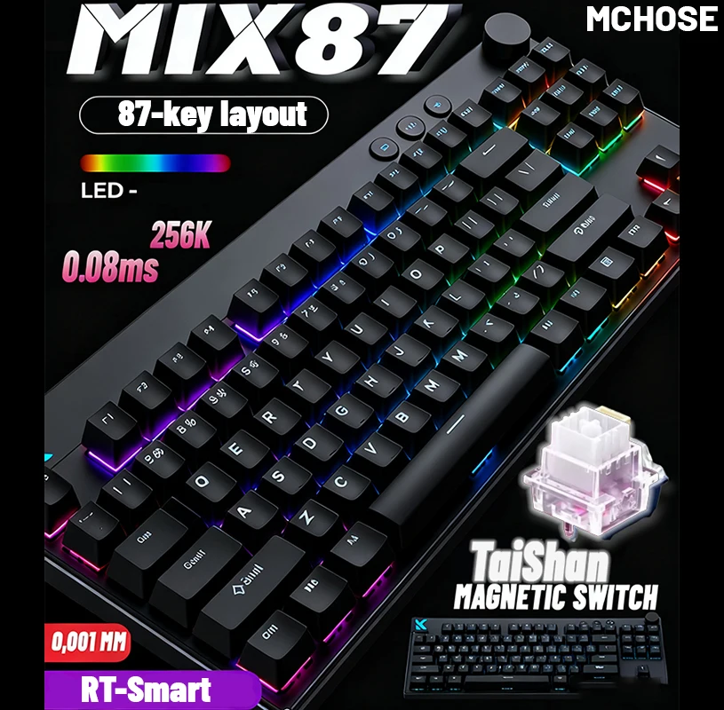 

MCHOSE Mix87 Magnetic Axis Cable E-sports Mechanical Keyboard Gaming 8K+256K Esport 0.08ms Customized Game Mount Taishan Axis GT