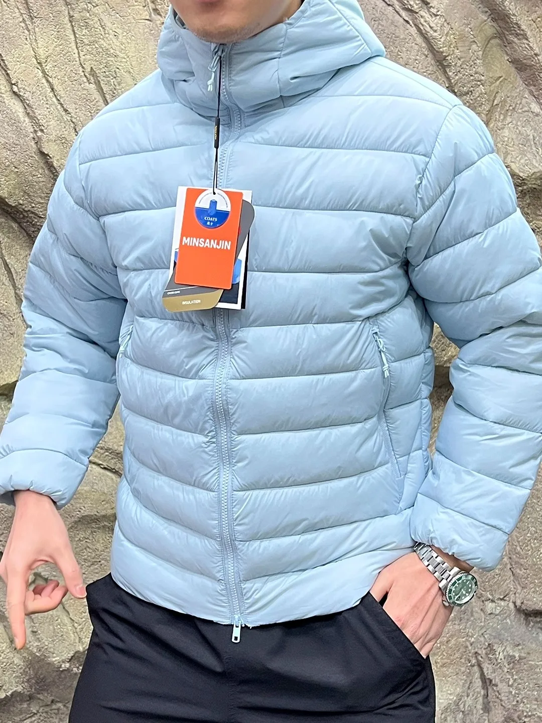 

Waterproof Lightweight Hooded Cotton Jaet Youth Faionable Winter Warm Coat Stand Fit Long Sve Pure Color Casual Wear