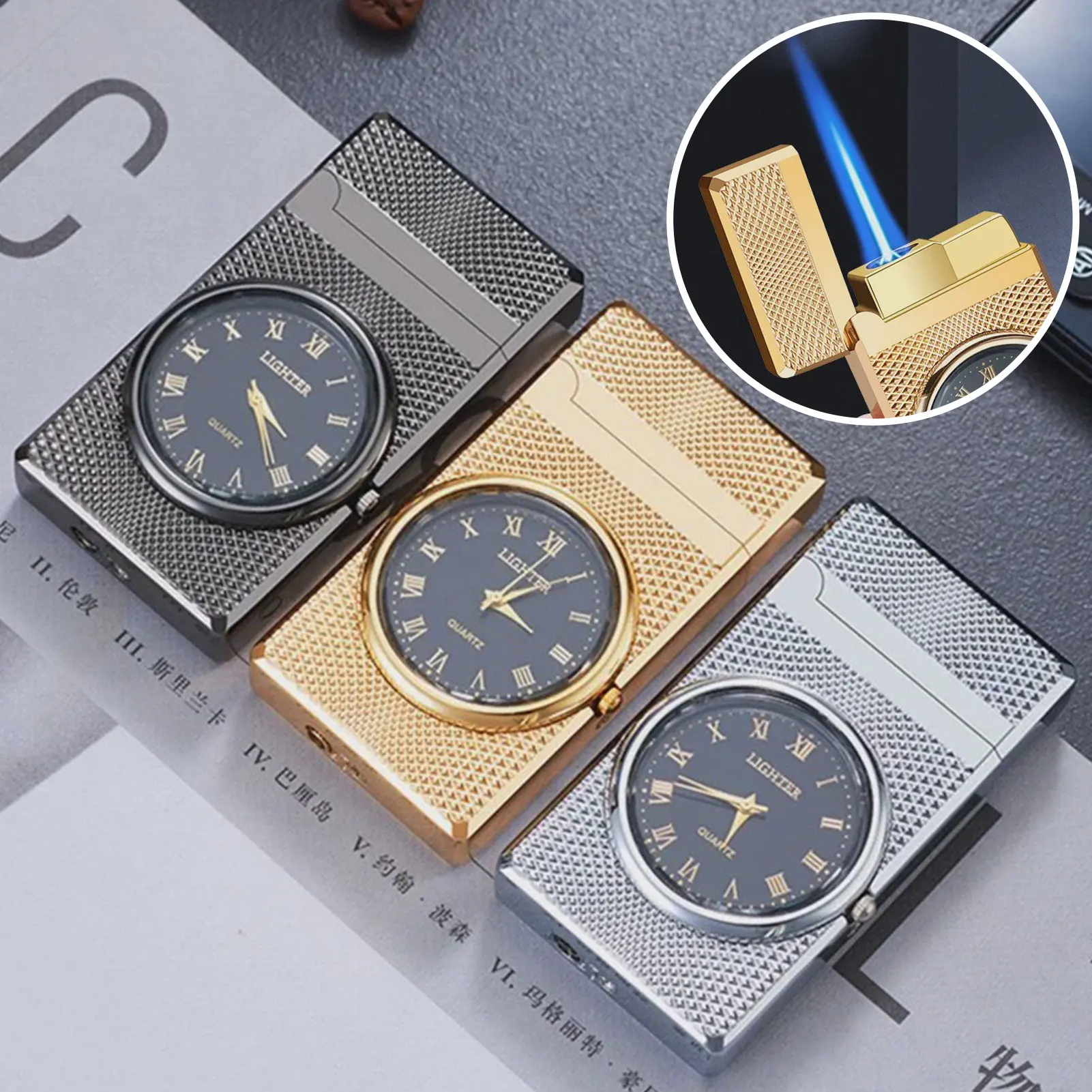 

Cool Watch Lighter for Men Windproof Blue-Jet Flame Butane Lighters Metal Cigars Lighter with Sound Men Present