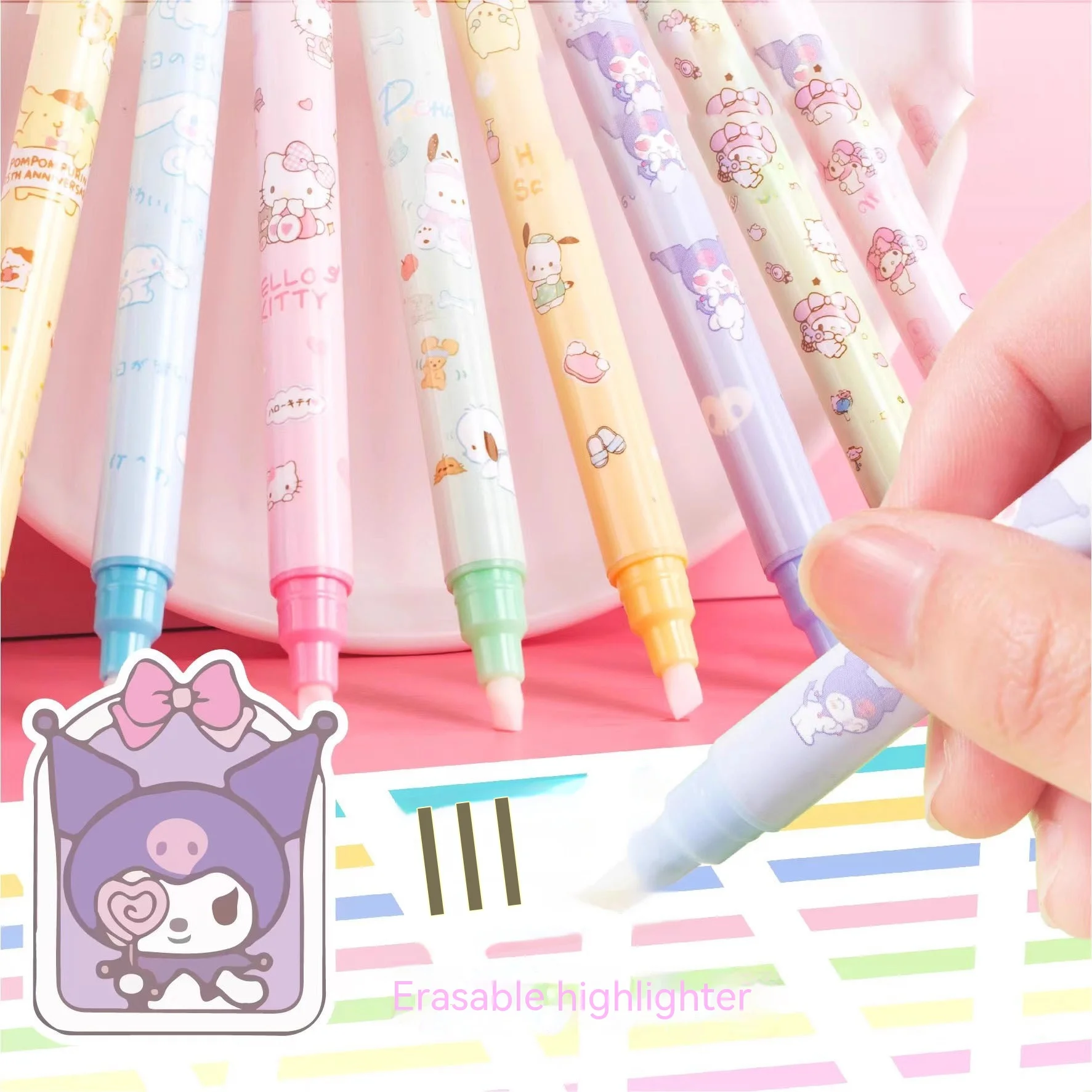

Sanrio Erasable Fluorescent Marker Pen Students Use A Color-marked Double-ended Marker Pen With A High-value Marker