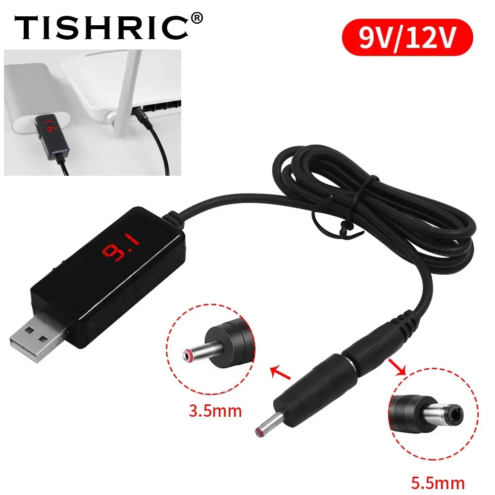 TISHRIC USB Boost Converter DC 5V to 9V 12V Power Cable 3.5x1.35mm Plug Adapter For Power Supply/Charger