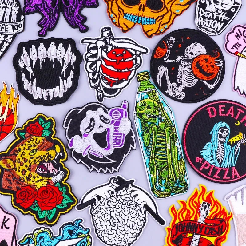 Punk Rock Embroidery Patches Skeleton Butterfly Ghost DIY Iron on Patches Clothes Badges Jackets Jeans Personalized Accessories