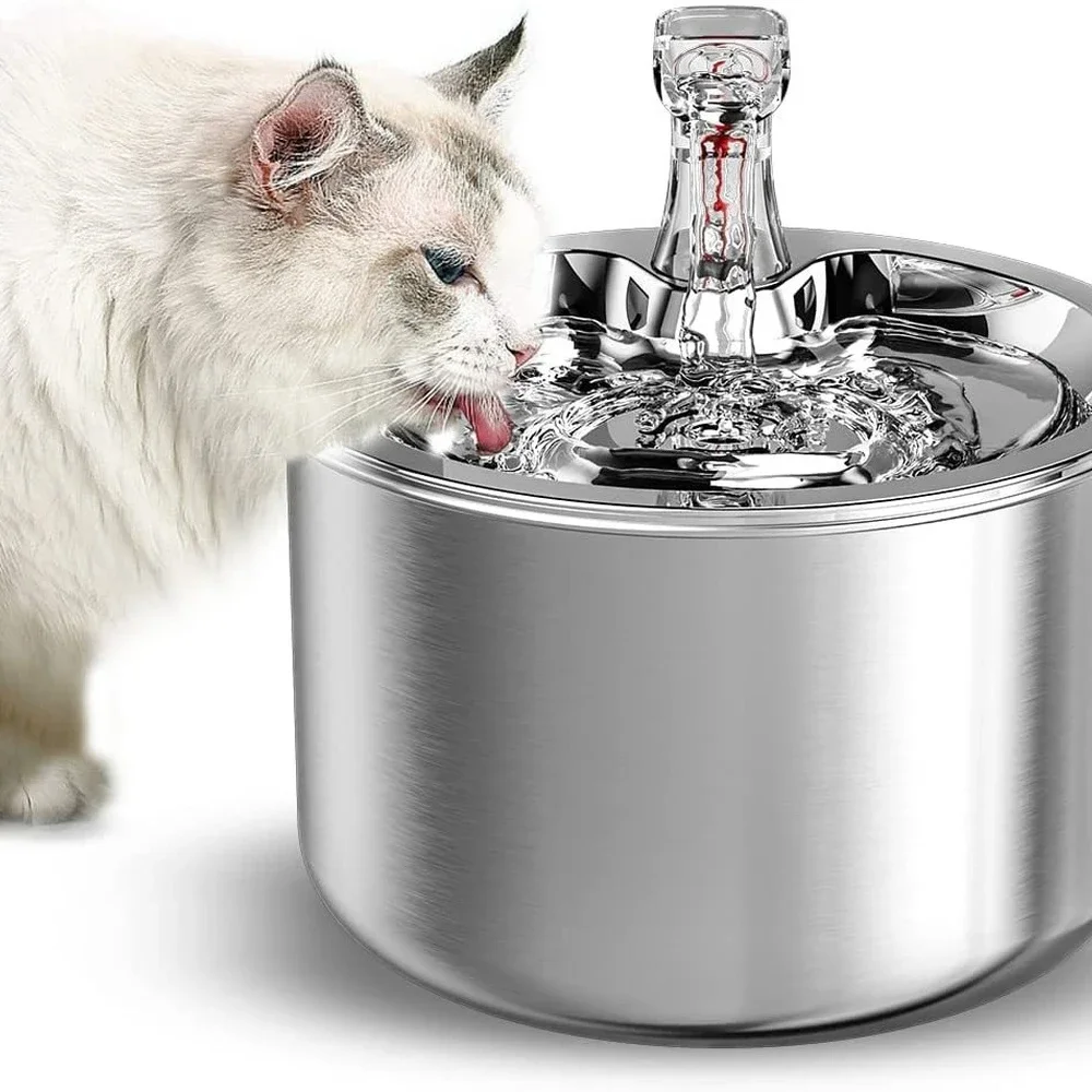 2L Smart Cat Wasserbrunnen, automatischer Filter, Wasserspender, Futterspender, Bewegungsmelder, Haustier-Trinkbrunnen, Edelstahl 304