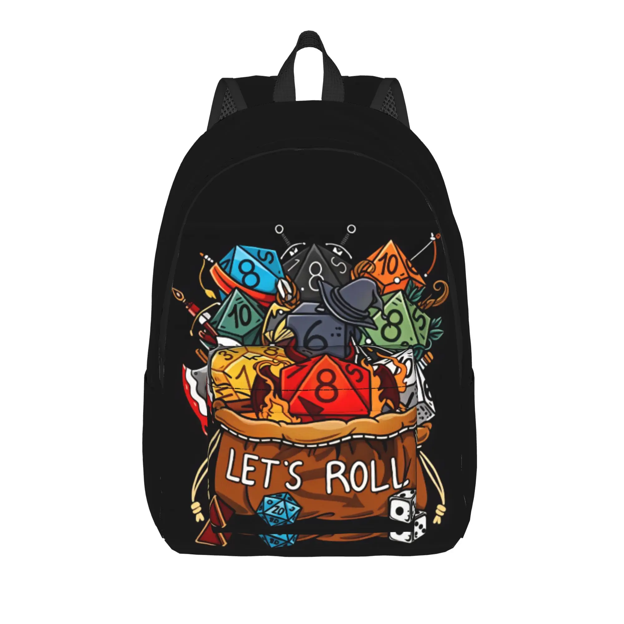 Medieval Dragon And D20 Dice Dnd Backpack  Outdoor Style Backpacks Student Stylish High School Bags Colorful Large Rucksack