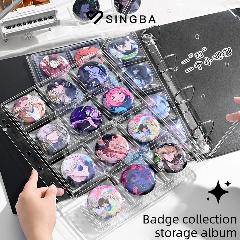 SINGBA A5 Badge Album Anime Pin Collection Book – Large Capacity Card Holder Display Binder for Brooches, Enamel Pins & Merch