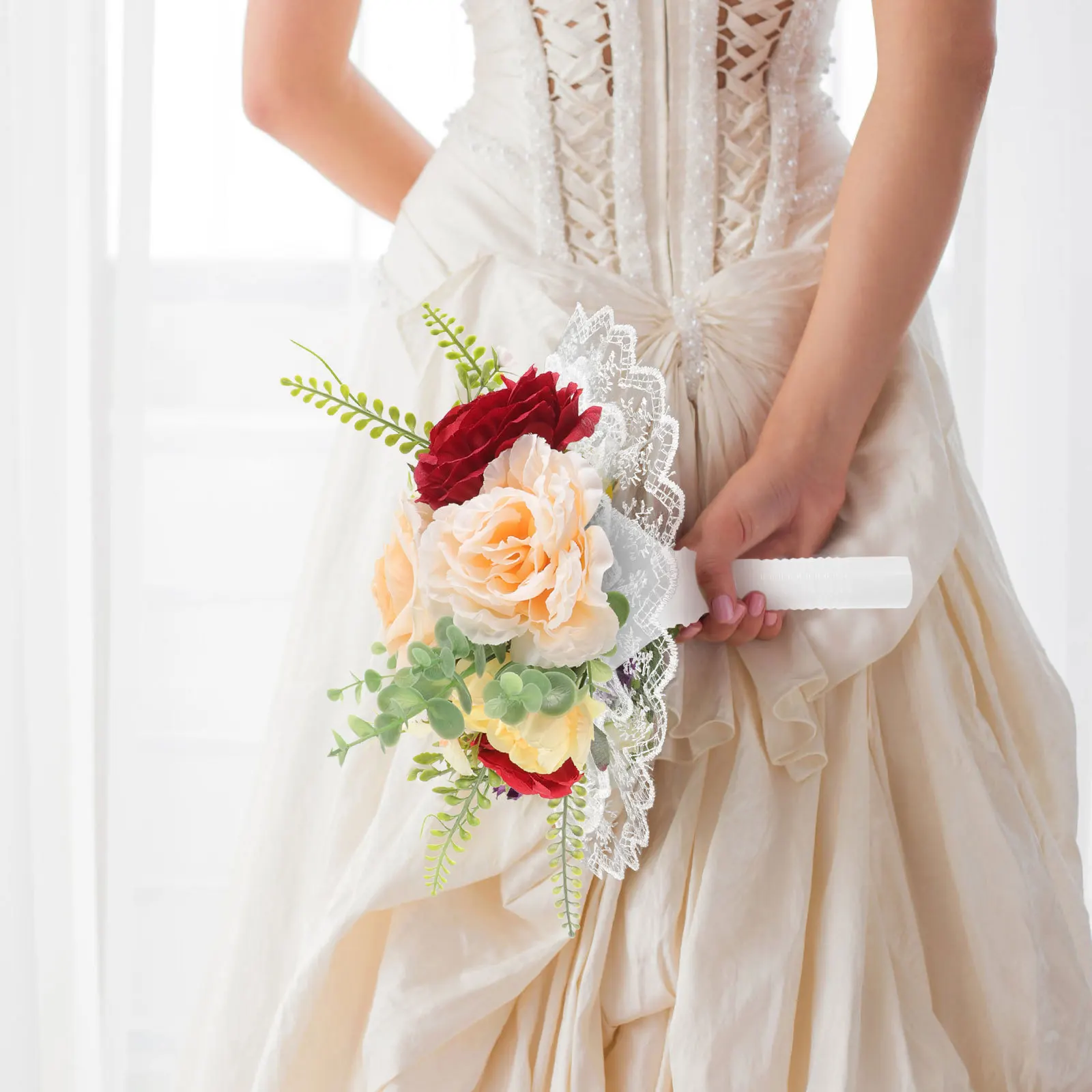 

10Pcs Wedding Lace Bouquet Collar Romantic Floral Holder for Bridal Bouquets Easy Install Portable Elegant Design