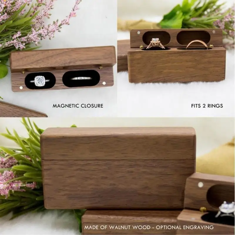 

Y08C Fashion Ring Box for 2 Rings Double Ring Storage Holder Modern Wedding Ring Bearer Box Decorative Box with Lid