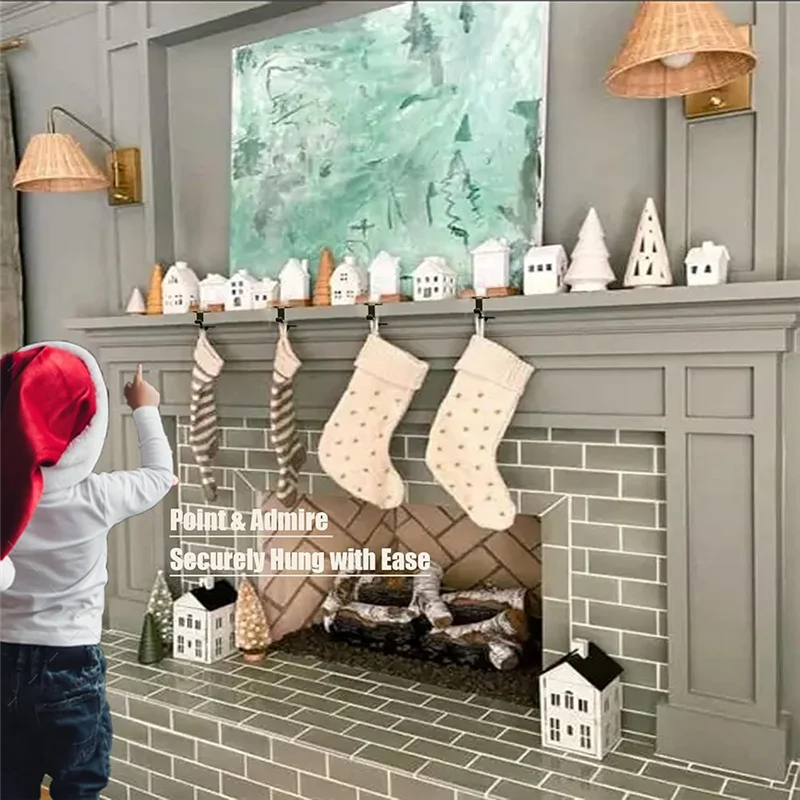B97A-Garland Hooks 2-In-1 Double-Layer Sock Hooks 3-Pack Fireplace Door Frame Sock And Garland Hooks