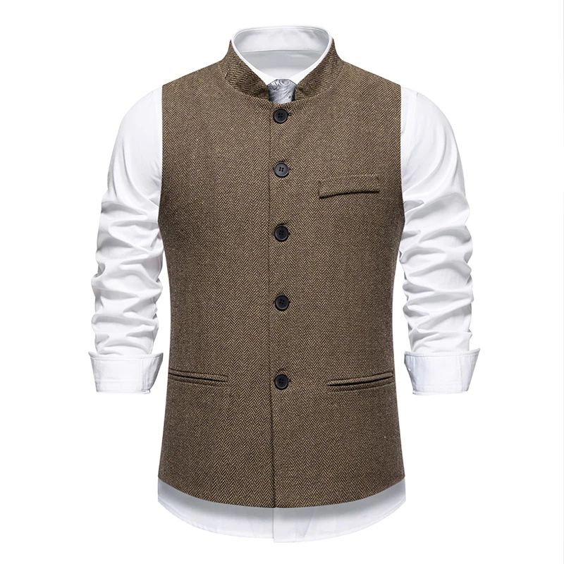 

Men's Vintage Herringbone Vest | Slim Fit Wool Tweed Waistcoat for Prom/Wedding Herringbone Weave steampunk