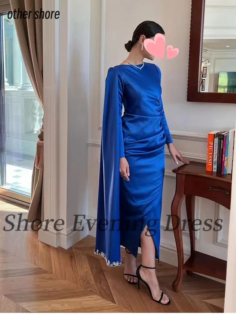 

Other Shore Elegant Vintage Royal Blue Crystal Beading Satin Ruffle Customize Formal Occasion Prom Dress Evening Party Gowns