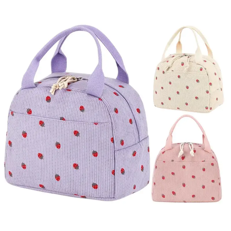 

Cute Corduroy Lunch Tote Bags Reusable Lunch Bag Lunch Case Portable Lunch Box Extra Pockets For Travel Work Picnic Birthday